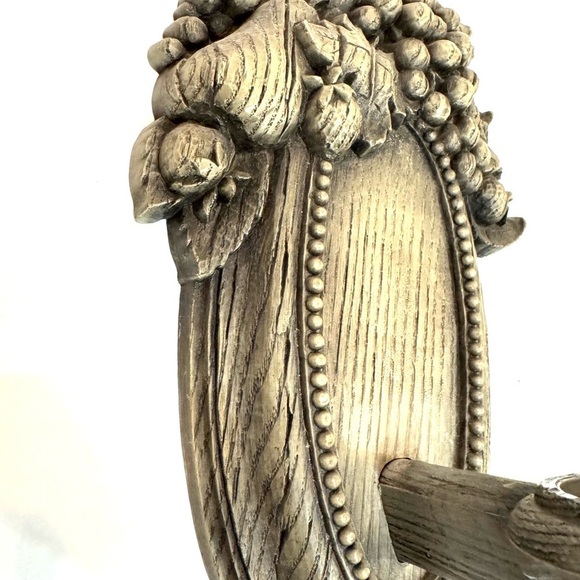 Vintage Homco Gray Weathered Wood Fruit Sconce Candle Holders - Pair (1975) - Picture 7 of 9